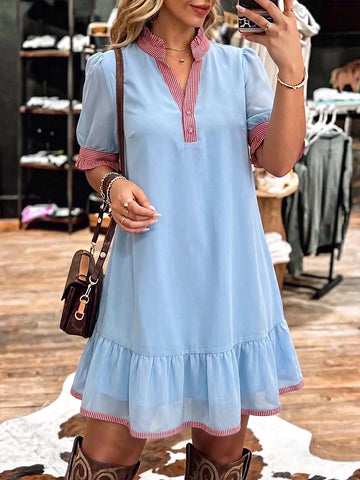 Vintage Art Comfortable Summer Fabrics Patchwork Stripes Casual Dress