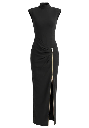 Zipper Detail Maxi Dress Black