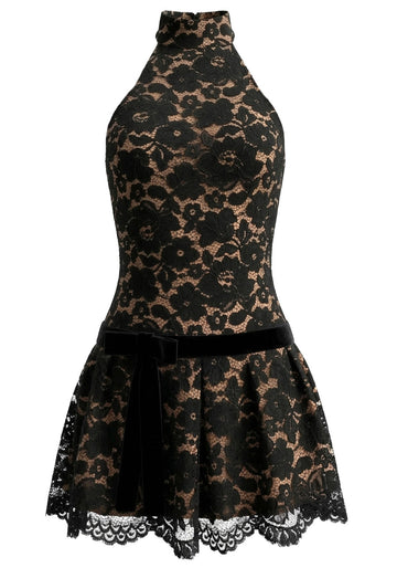 Halter Lace A Line Dress Black