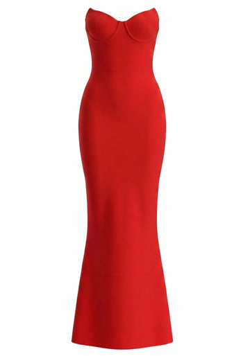 Strapless Bustier Maxi Dress Red
