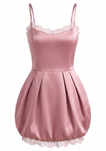 Lace Trim Bubble Dress Pink