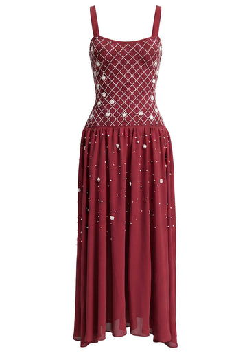 Crystal Embellished A Line Maxi Dress Dark Red