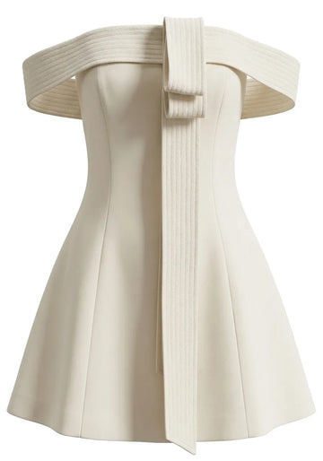 Ribbed Bardot A Line Dress Ivory