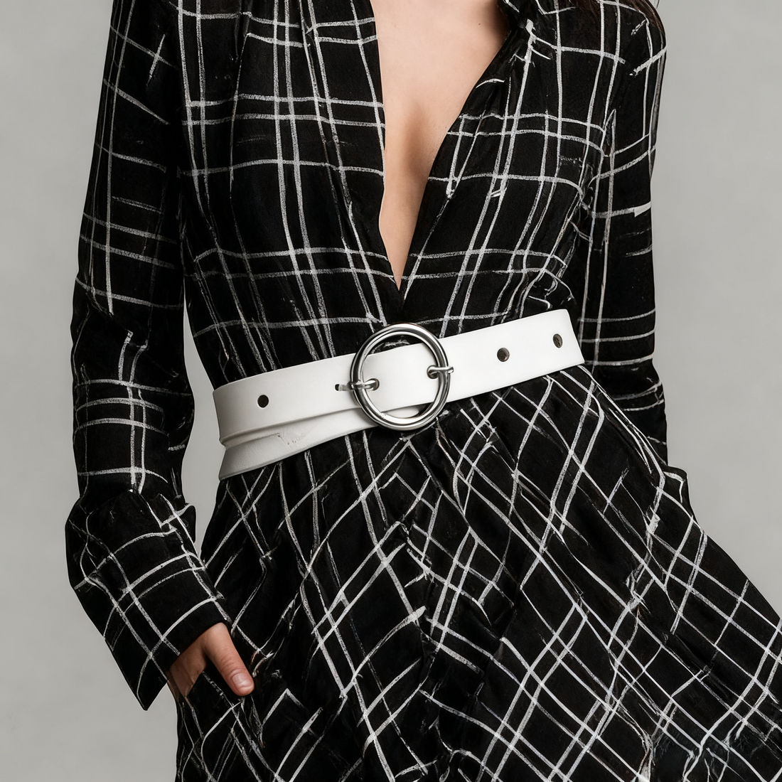 Elegant Chiffon Plaid Long Shirt Maxi Dress