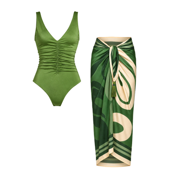 V Neck Solid Color Swimsuit Set(s)