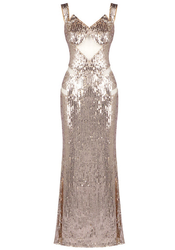 Sequin Bustier Maxi Dress Gold