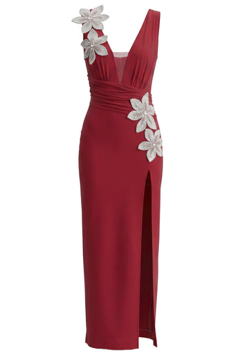 Floral Draped Maxi Dress Red