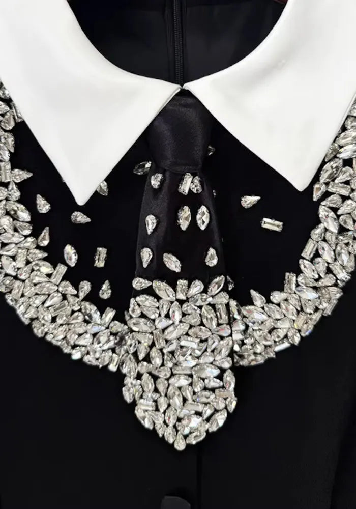Long Sleeve Crystal Tie Maxi Dress Black
