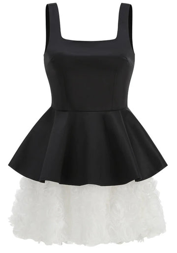 Floral A Line Dress Black White