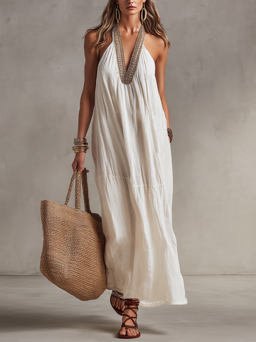 Elegant Textured Halter Maxi Dress