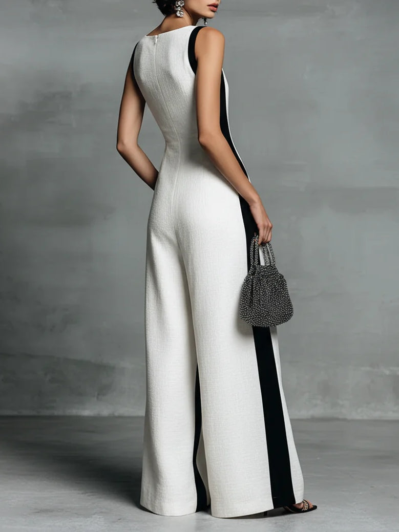Stylish Black And White Color-blocked Spaghetti Strap Jumpsuit