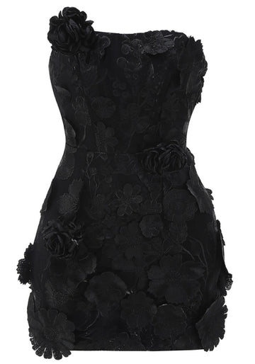 Strapless Floral Corset Dress Black