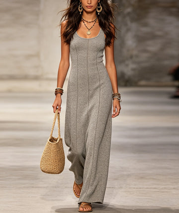 Women's Sleeveless Ribbed Knit Maxi Dress with Side Slit