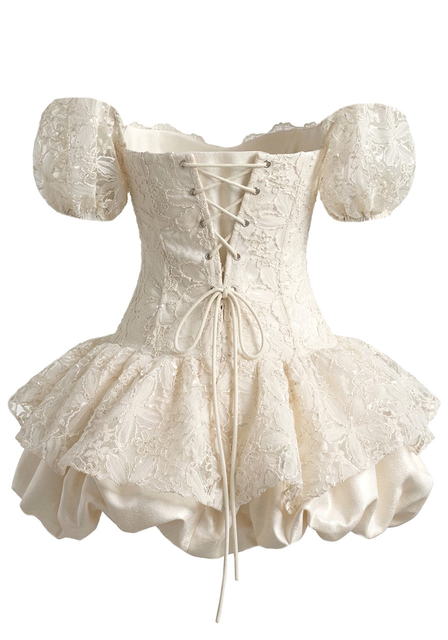 Floral Bubble Corset Dress Ivory