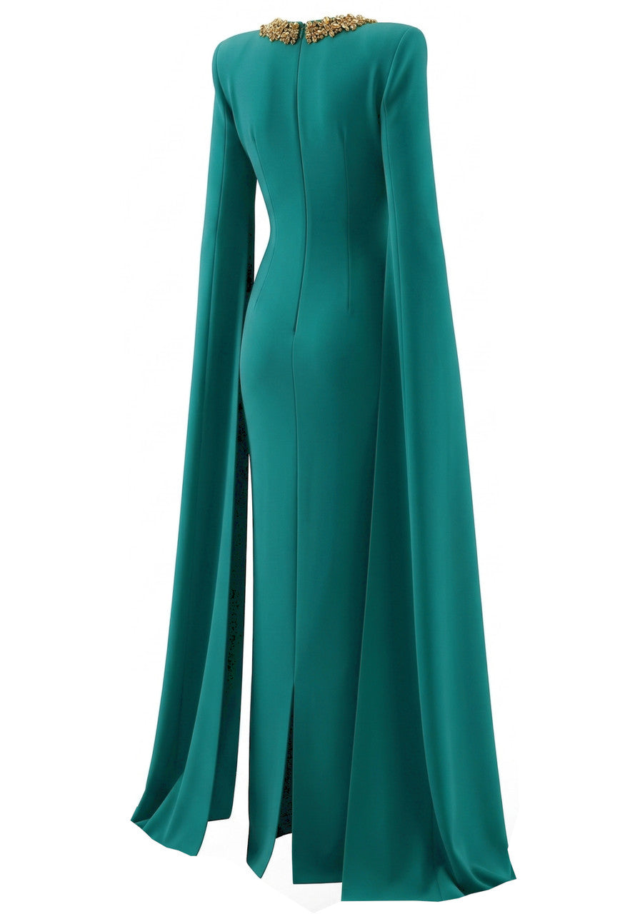 Cape Sleeves Maxi Dress Green