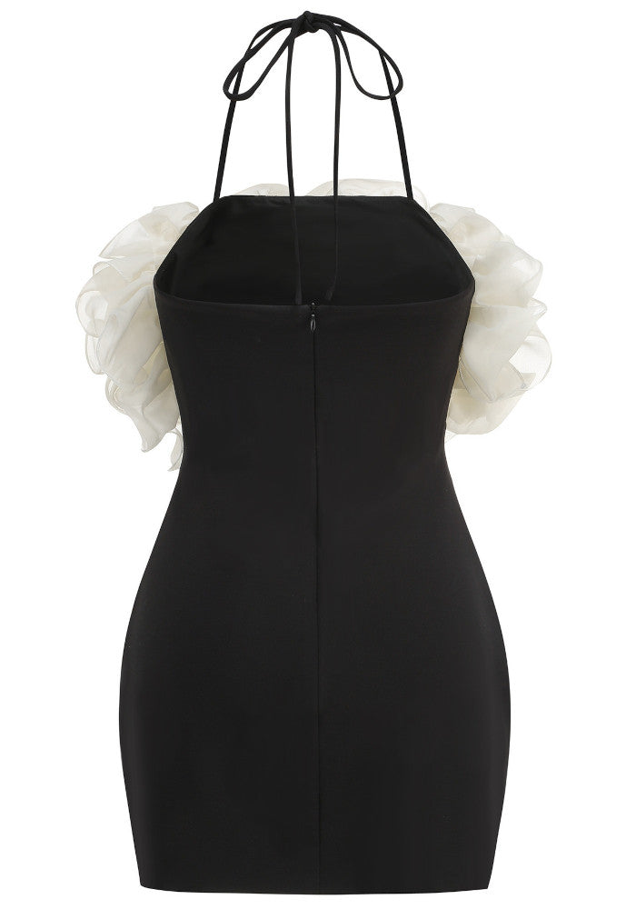 Halter Ruffle Dress Black Ivory
