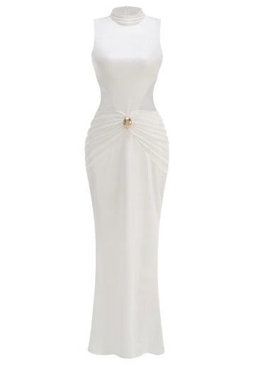 Draped Detail Maxi Dress White