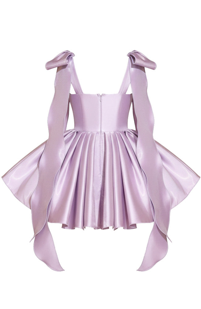Bow Detail Skater Silk Dress Lavender