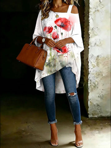 Women's Cold Shoulder Asymmetrical Hem Blouse