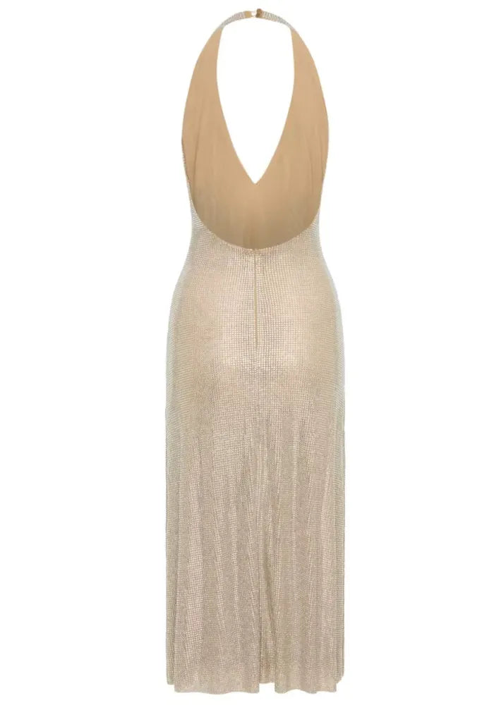 Halter Sparkly A Line Midi Dress Nude