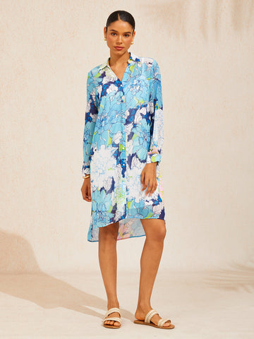 Pastel Wash Peony Chiffon Shirt Dress