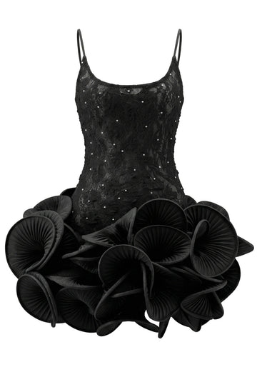 Pleated Ruffle Dress Black