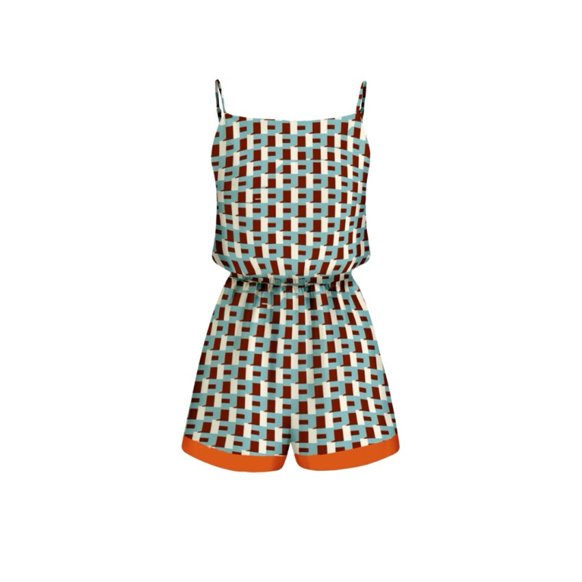 Tropical Geo Print Jumpsuit Shorts