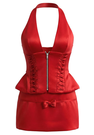 Halter Corset Two Piece Dress Red
