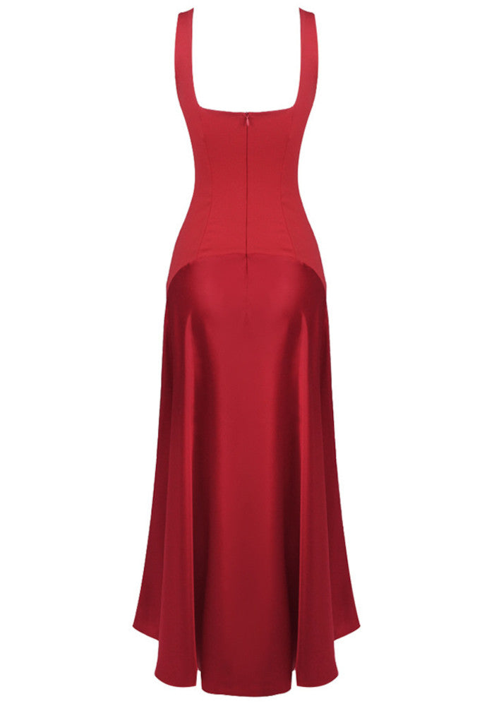 Asymmetric Cut A Line Maxi Dress Red