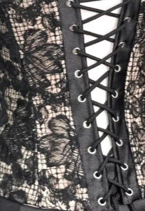 Strapless Lace Corset Draped Two Piece Dress Black