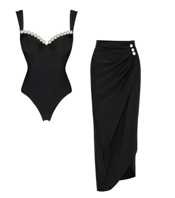 Artificial Pearl One Piece Swimsuit and Skirt Flaxmaker