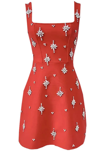 Crystal Bow Detail Backless A Line Dress Red
