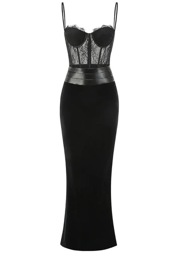 Lace Corset Maxi Velvet Dress Black
