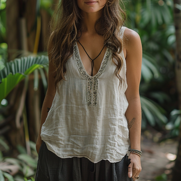 Simple V-neck Sleeveless Shirt, Comfortable And Breathable Linen Top