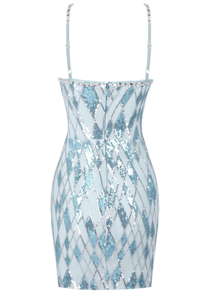 Halter Crystal Sequin Dress Blue