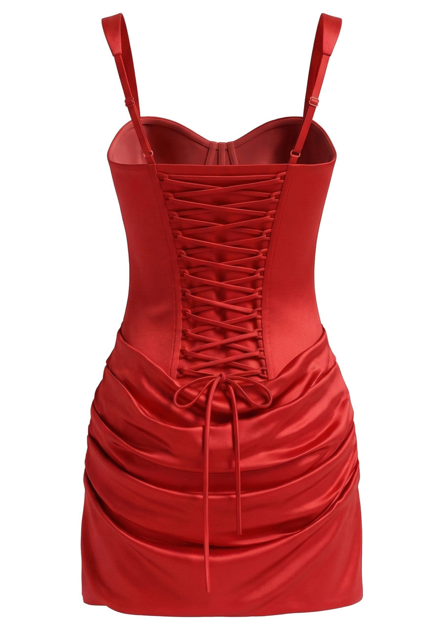 Draped Detail Corset Dress Red