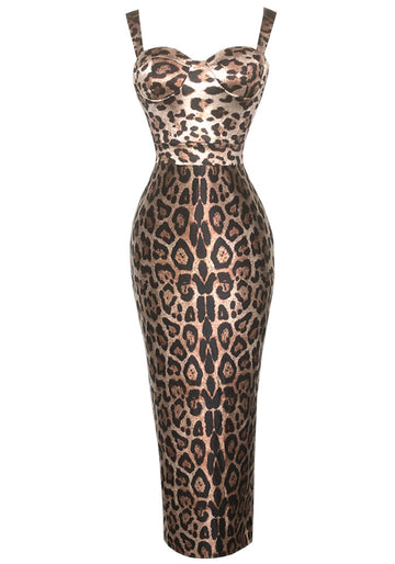 Animal Print Bustier Midi Dress