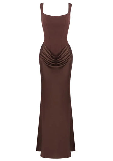 Draped Corset Maxi Dress Brown