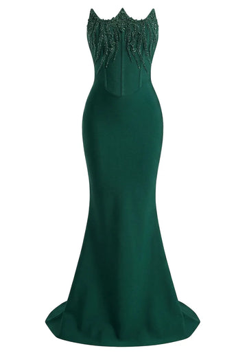 Strapless Embellished Corset Maxi Dress Green