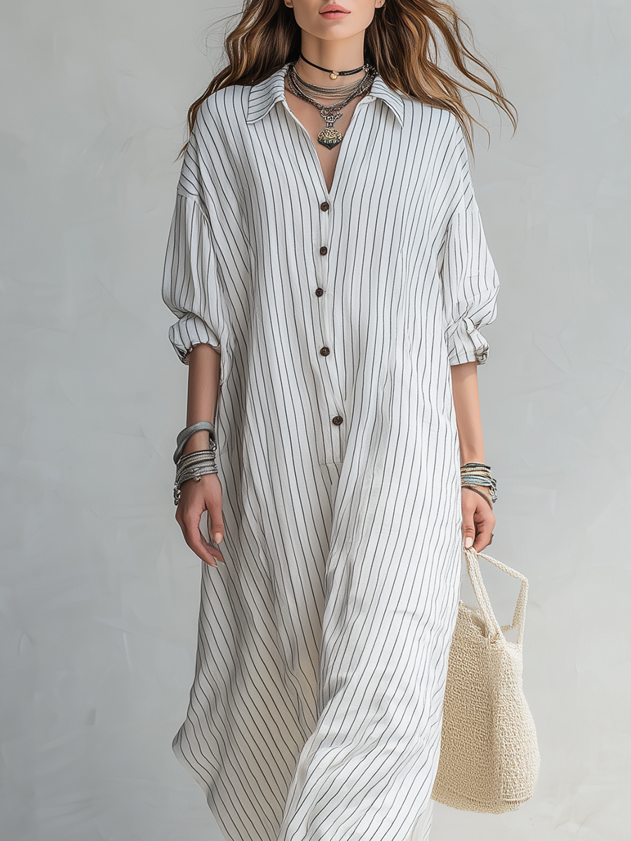 Simple Striped Shirt Dress