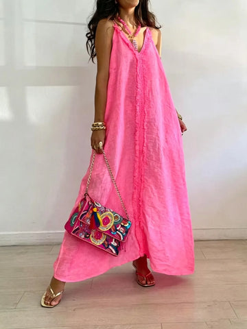 Linen Spaghetti Strap Boho Maxi Dress