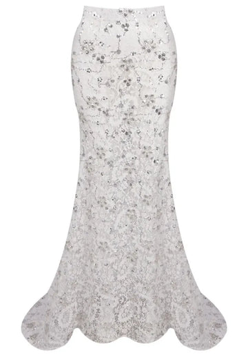 Lace Mermaid Maxi Skirt White
