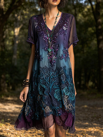 Women's Retro Bohemian Floral Print Dress