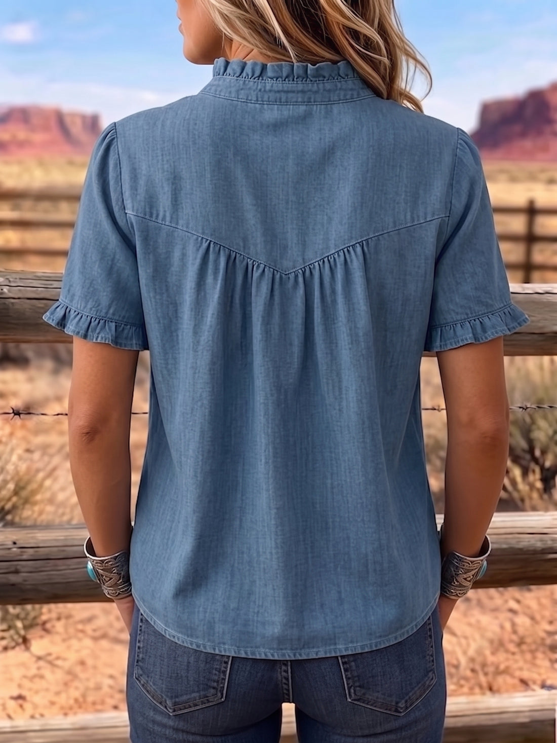 Women's Casual Short Sleeved Button Up Top