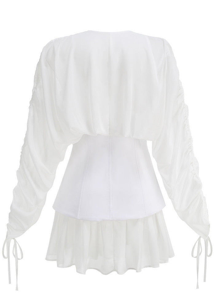 Long Sleeve Corset A Line Dress White