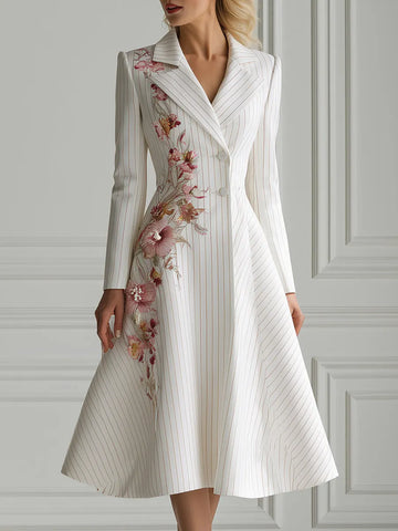 Floral Print Pinstripe A-Line Blazer Dress