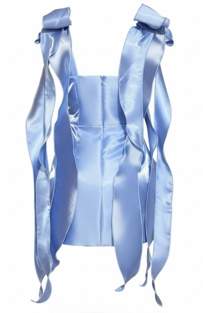 Bow Detail Silk Dress Blue