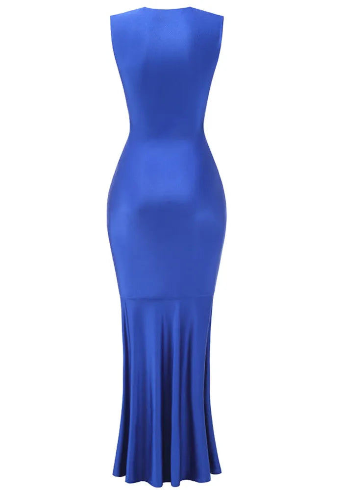 Crystal Detail Ruched Maxi Dress Blue