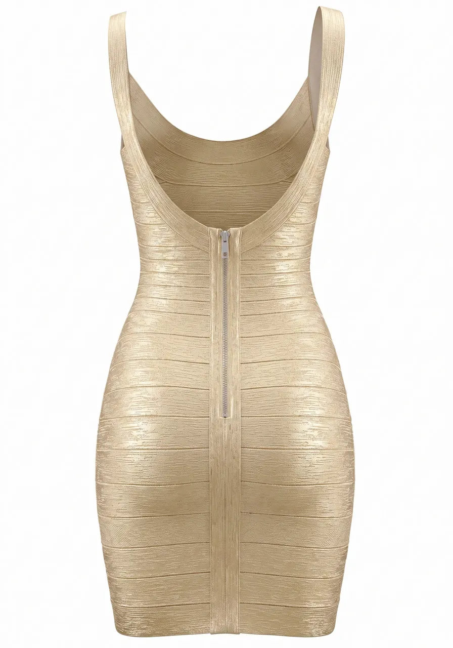 Woodgrain Foil Print Dress Gold