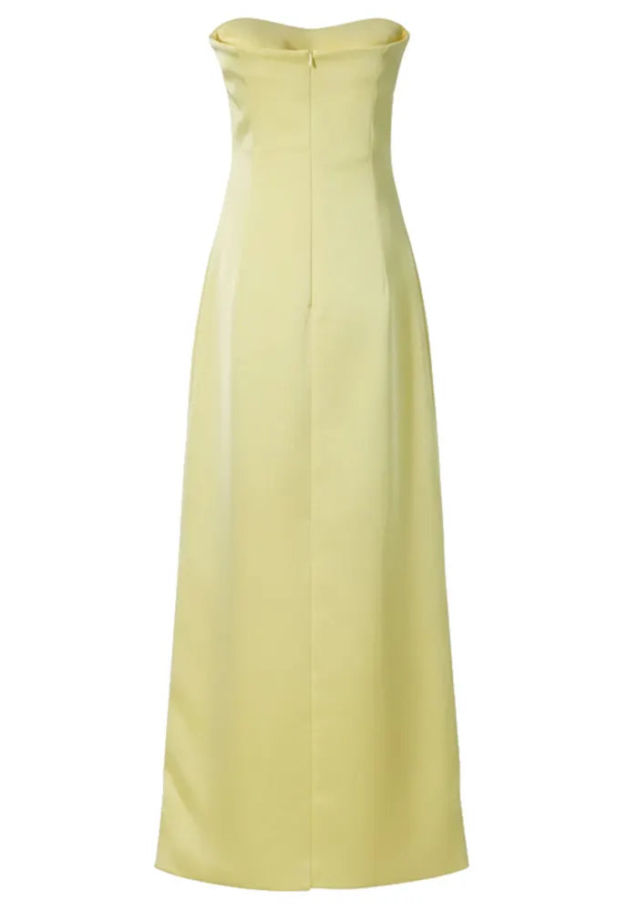 Strapless Floral Embroidered Maxi Dress Yellow
